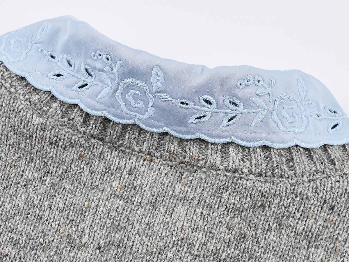 V-neck layered-look pullover with shirt detail