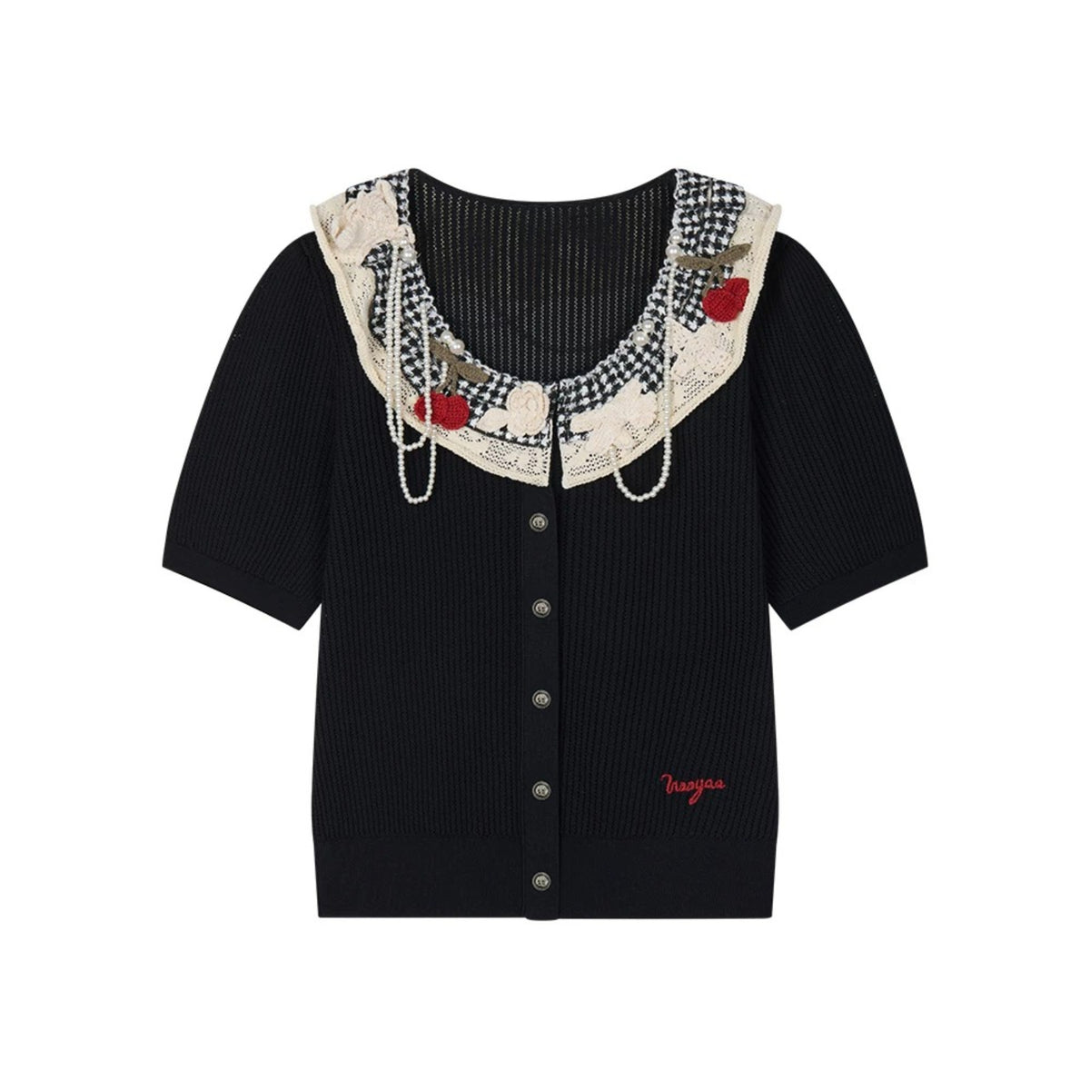Vintage Lace-Collar Hand-Knit Sweater