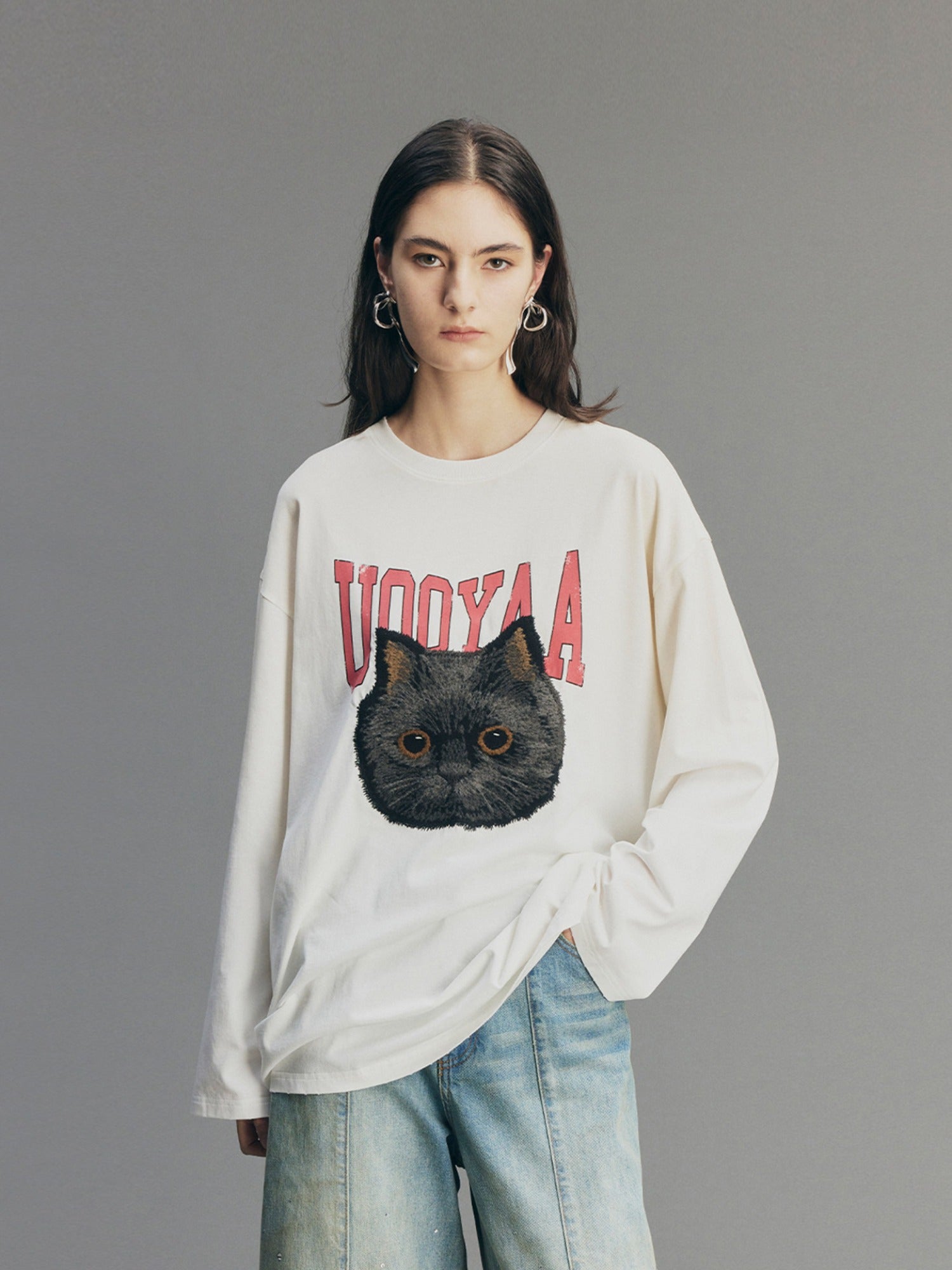 Embroidered Rock 'n' Roll Cat T-Shirt