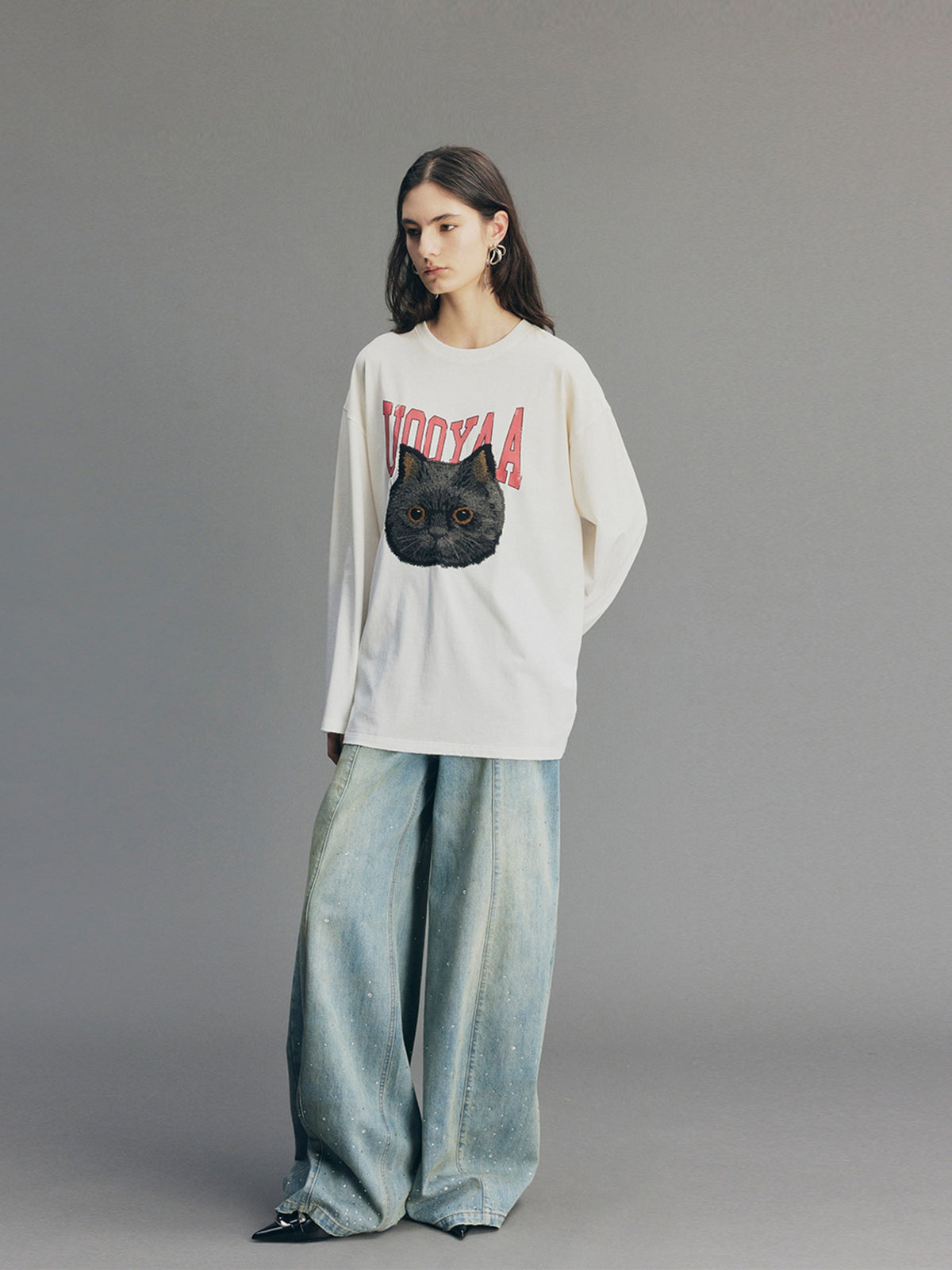 Embroidered Rock 'n' Roll Cat Sweatshirt