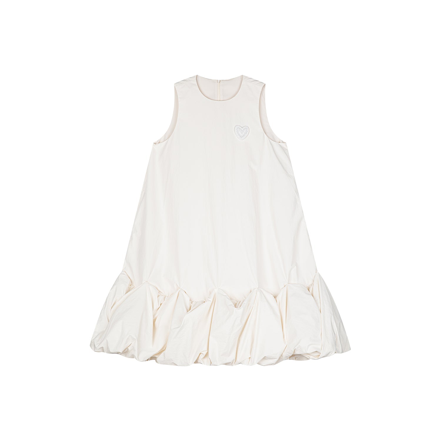 A-line sleeveless white bubble edge dress