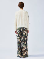 Diamond-pattern floral knit cardigan