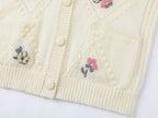 Diamond-pattern floral knit cardigan