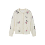 Diamond-pattern floral knit cardigan
