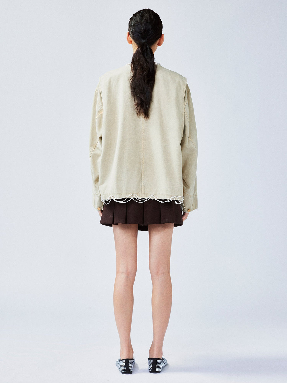 Elegant and lively pearl chain Michigan jacket