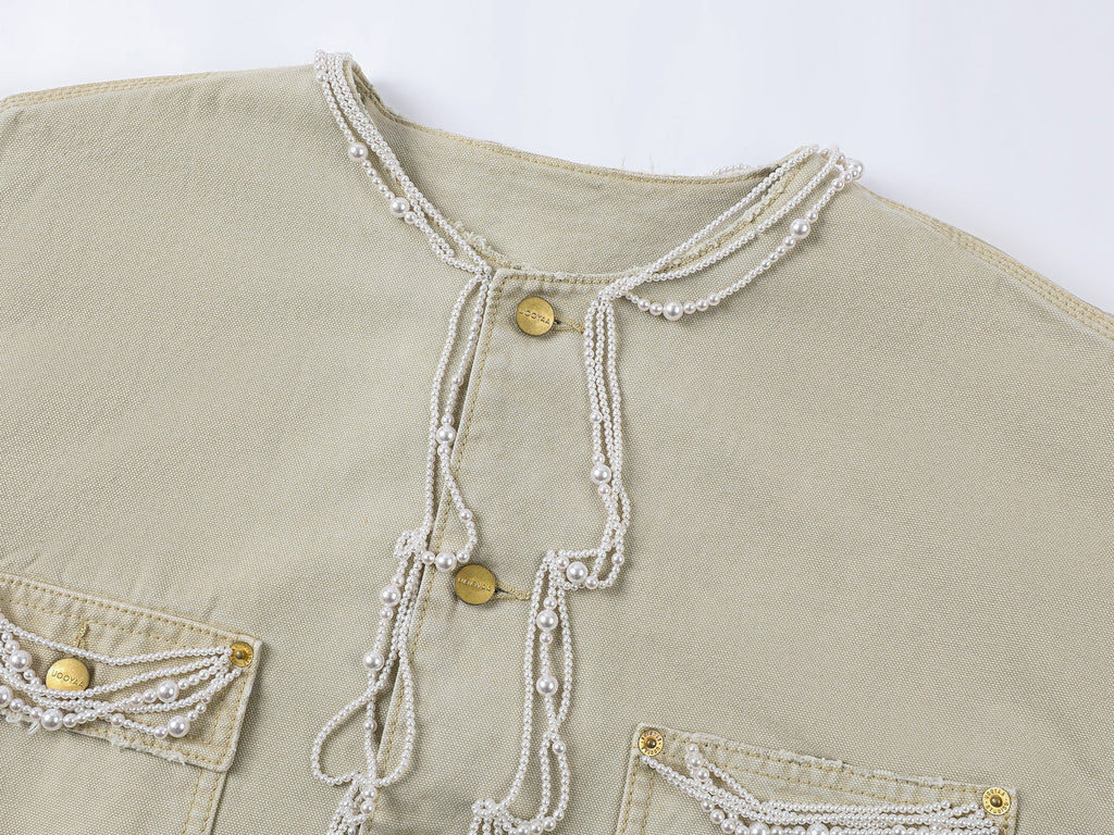 Elegant and lively pearl chain Michigan jacket