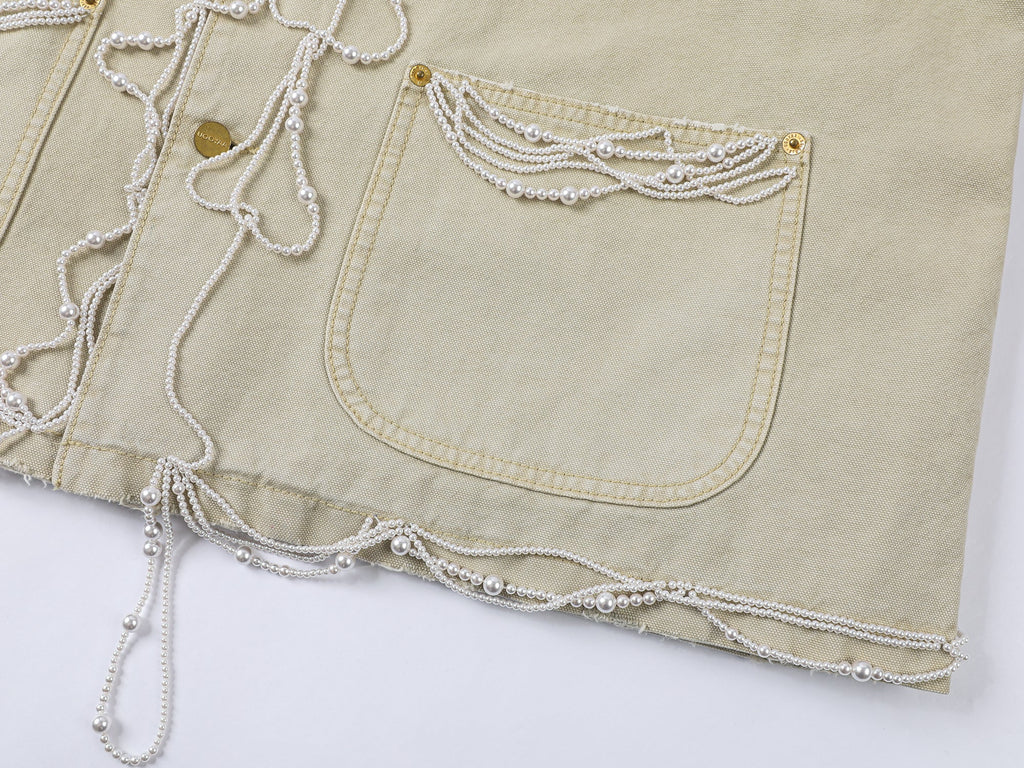 Elegant and lively pearl chain Michigan jacket