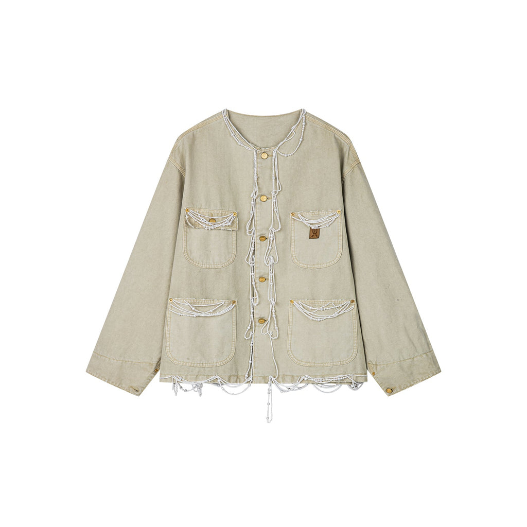 Elegant and lively pearl chain Michigan jacket