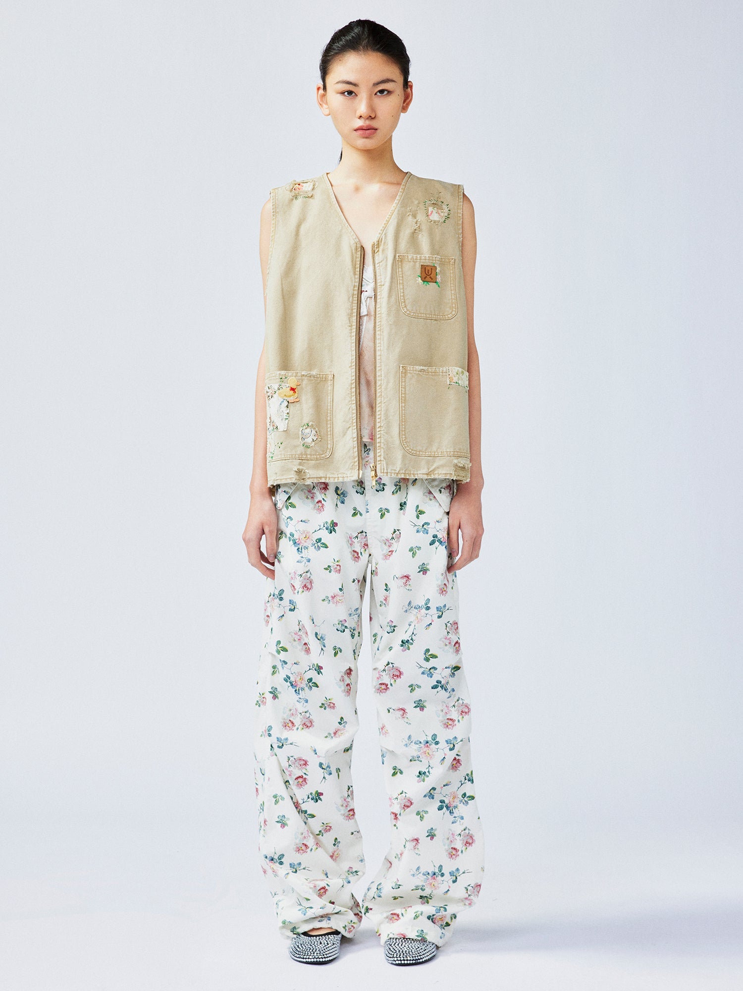 Nostalgic workwear vest with playful patchwork