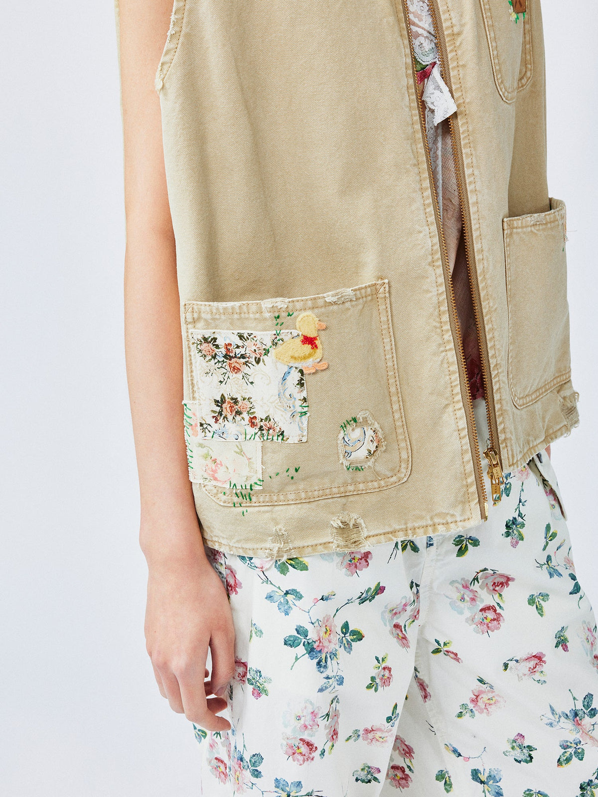 Nostalgic workwear vest with playful patchwork