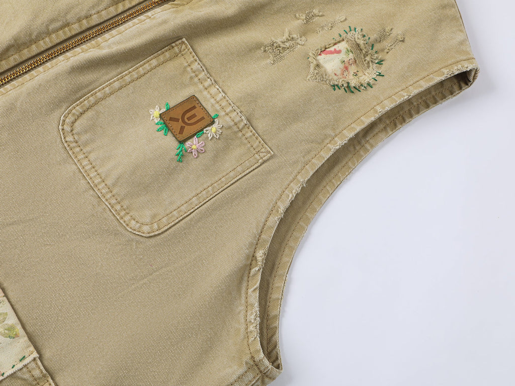 Nostalgic workwear vest with playful patchwork