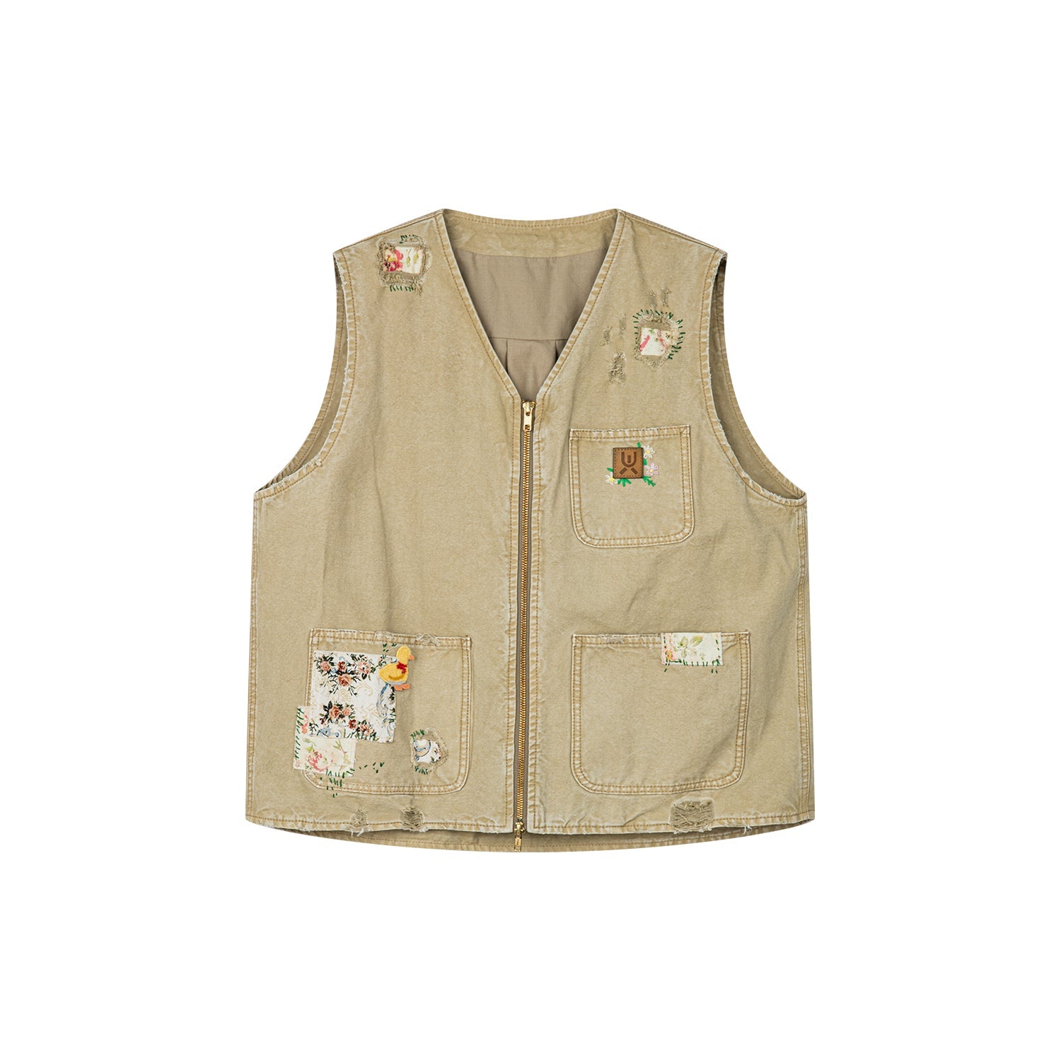 Nostalgic workwear vest with playful patchwork