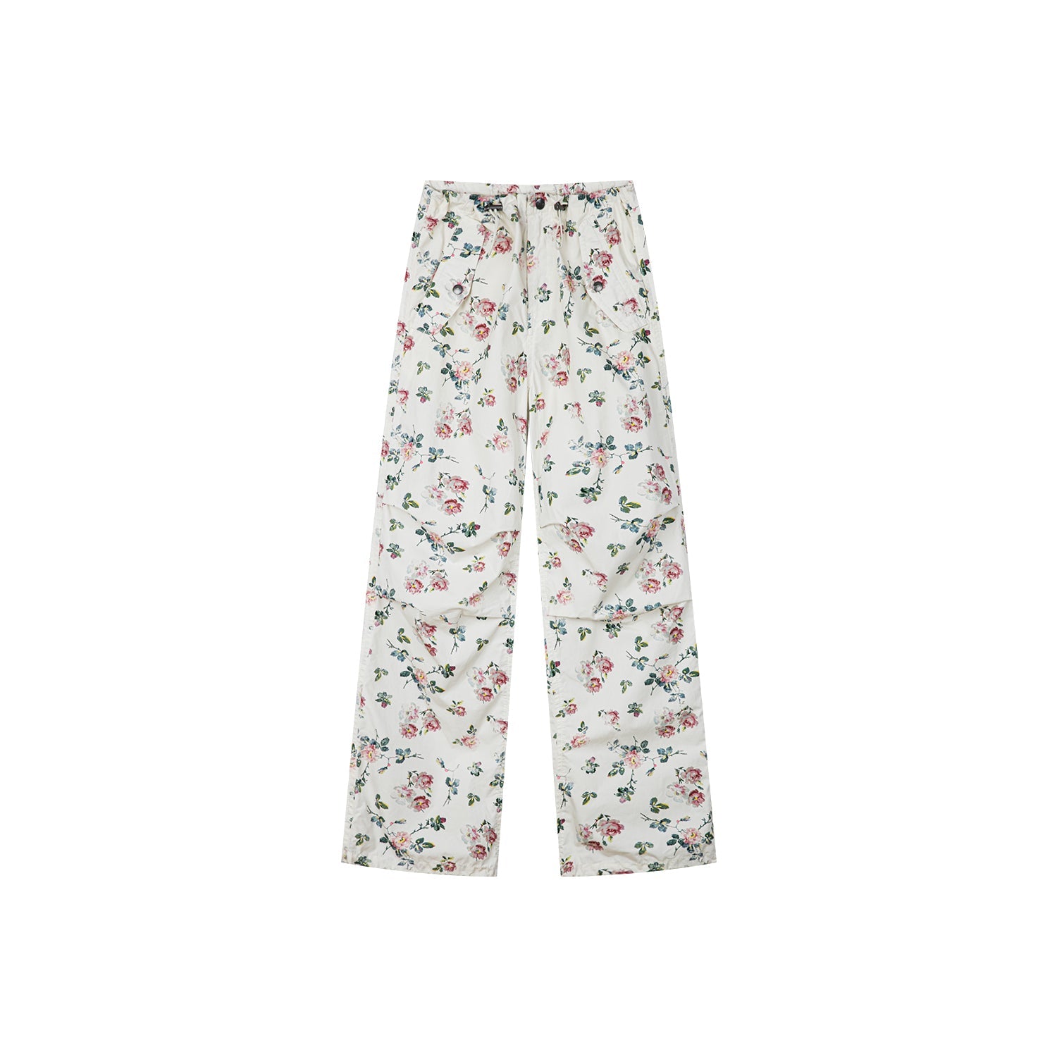 Romantic wallpaper floral parachute pants