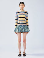 Romantic floral jacquard denim mini skirt