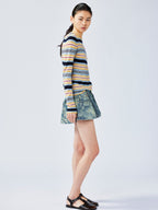 Romantic floral jacquard denim mini skirt