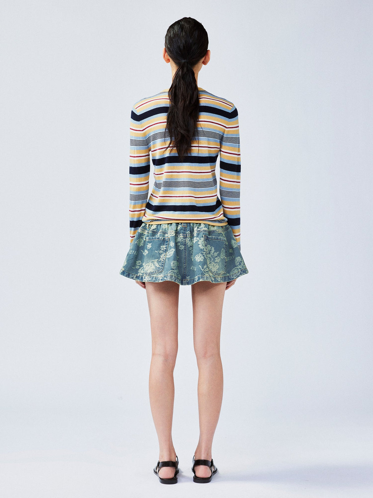 Romantic floral jacquard denim mini skirt