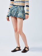 Romantic floral jacquard denim mini skirt