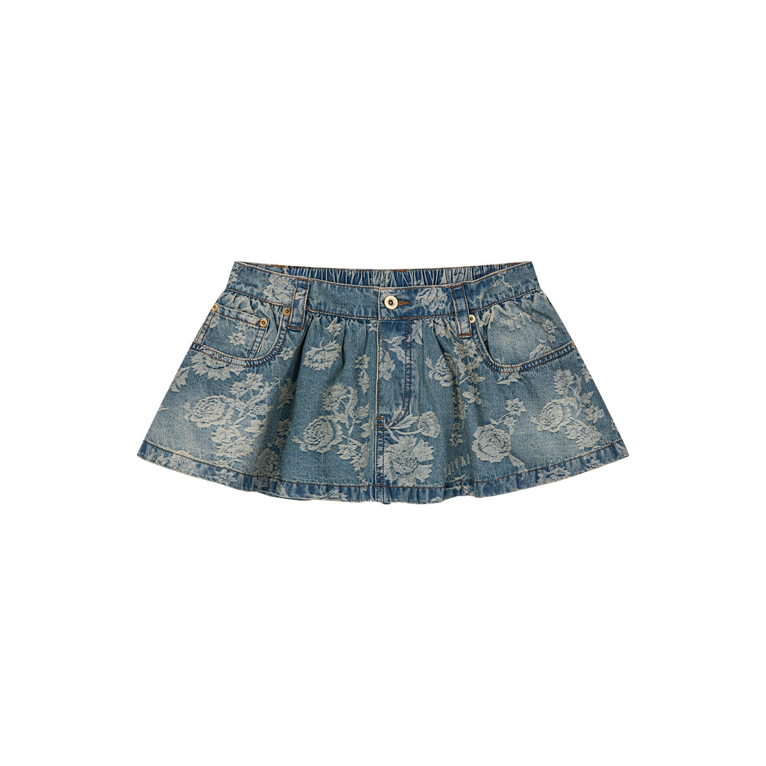 Romantic floral jacquard denim mini skirt