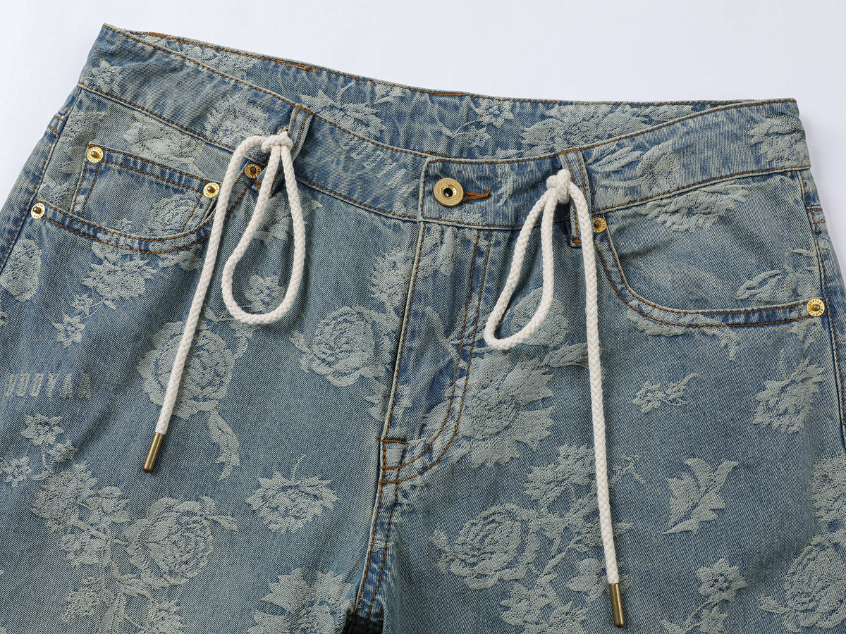 Romantic floral jacquard jeans
