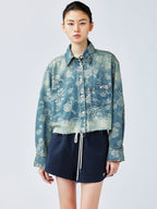 Romantic floral jacquard denim shirt