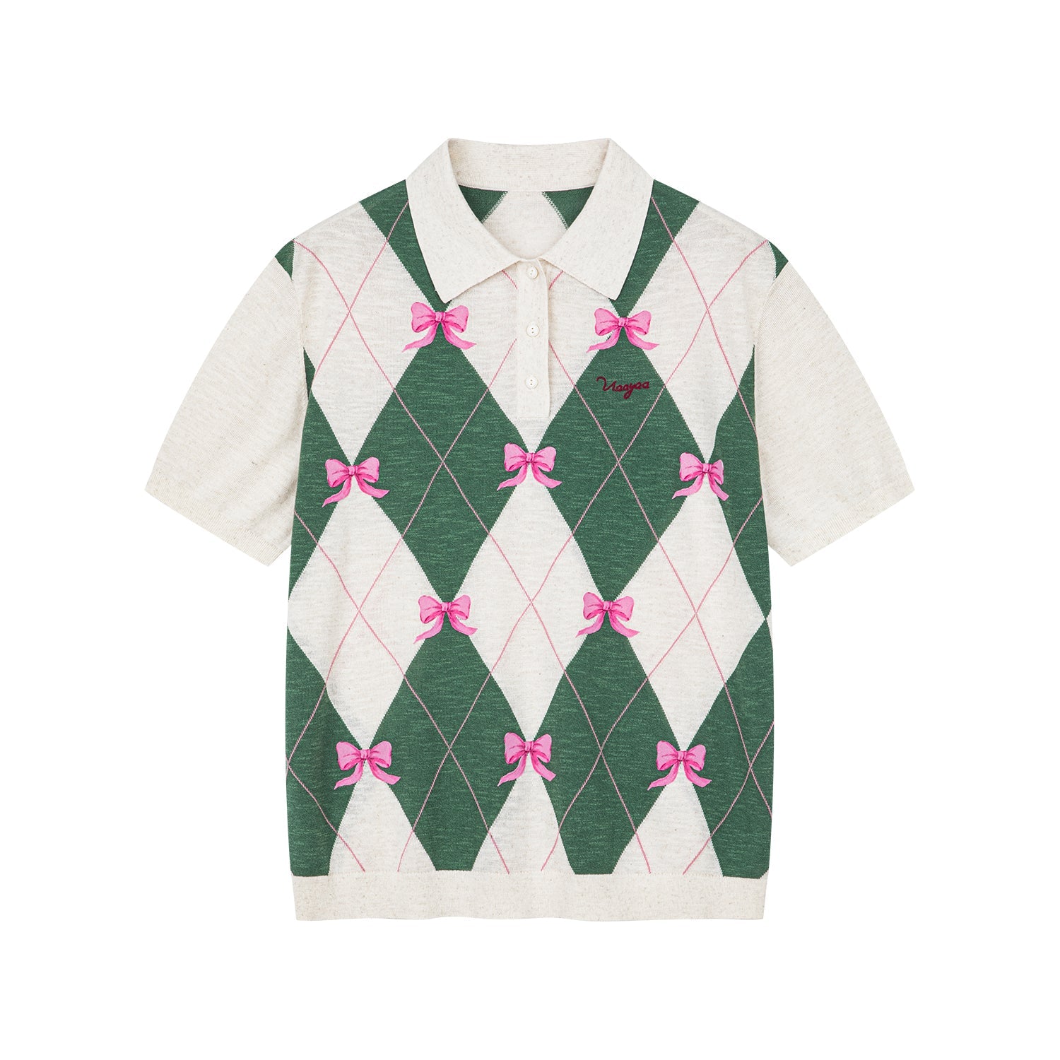 Classic bow argyle polo sweater
