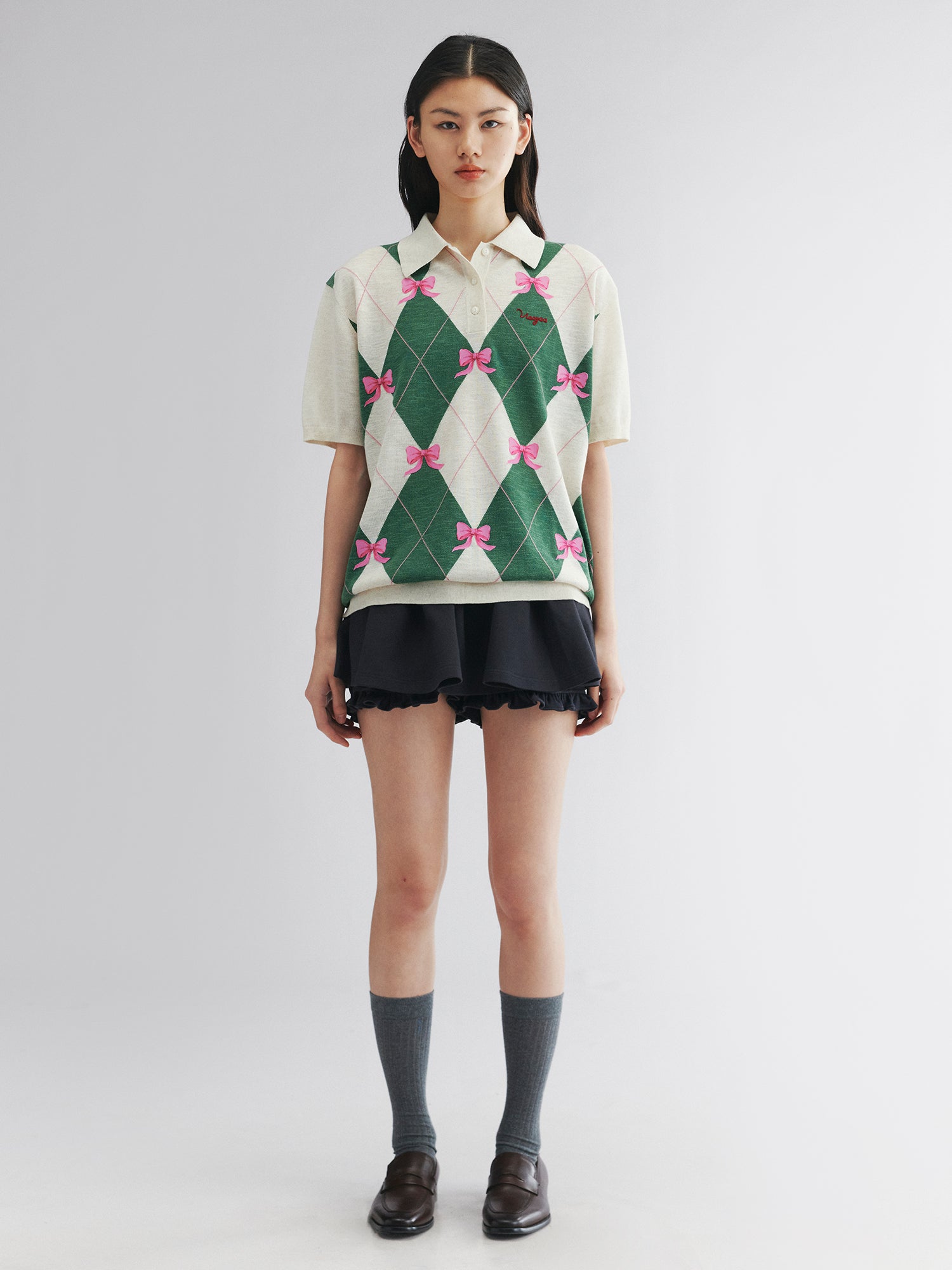 Classic bow argyle polo sweater