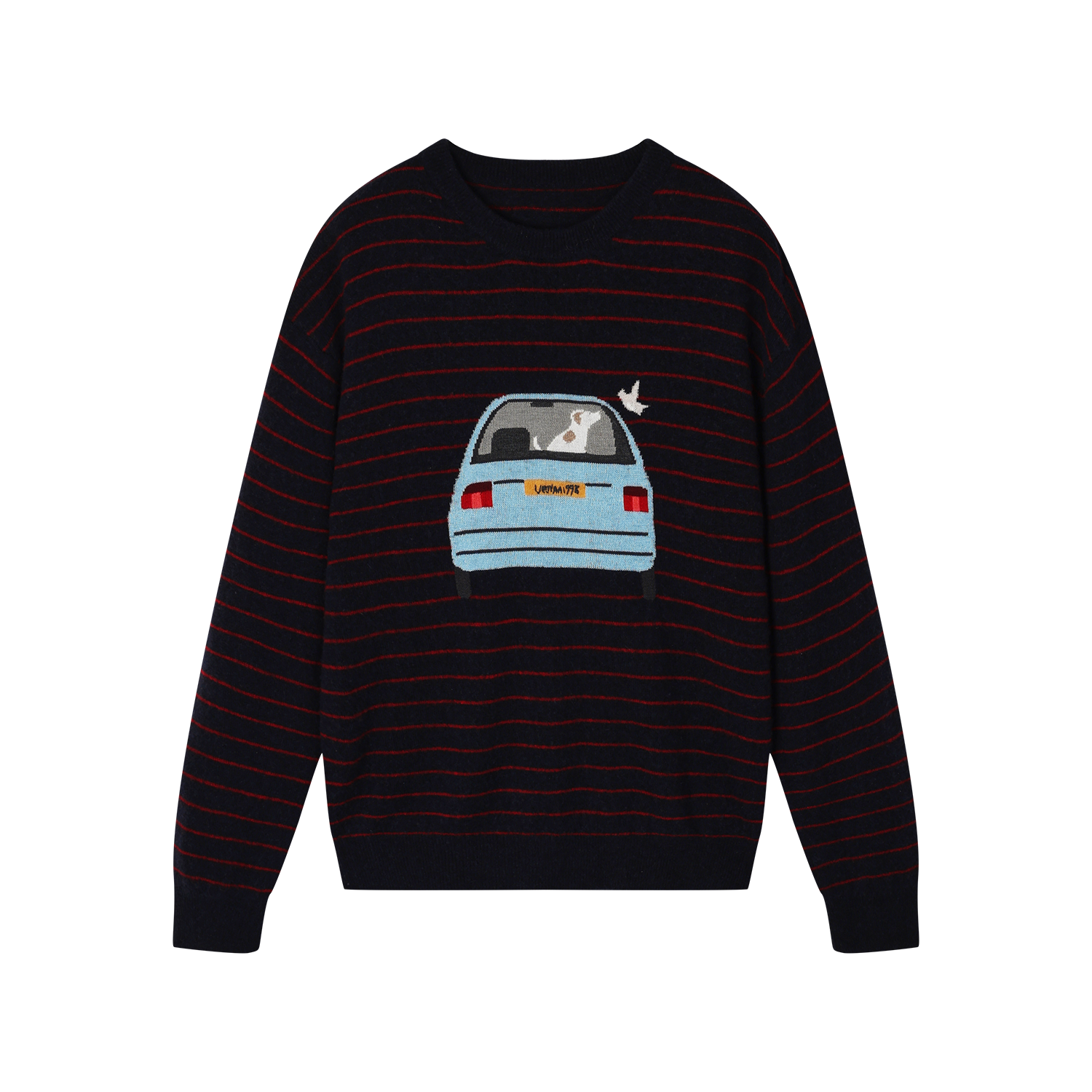 Traveling puppy print stripe sweater