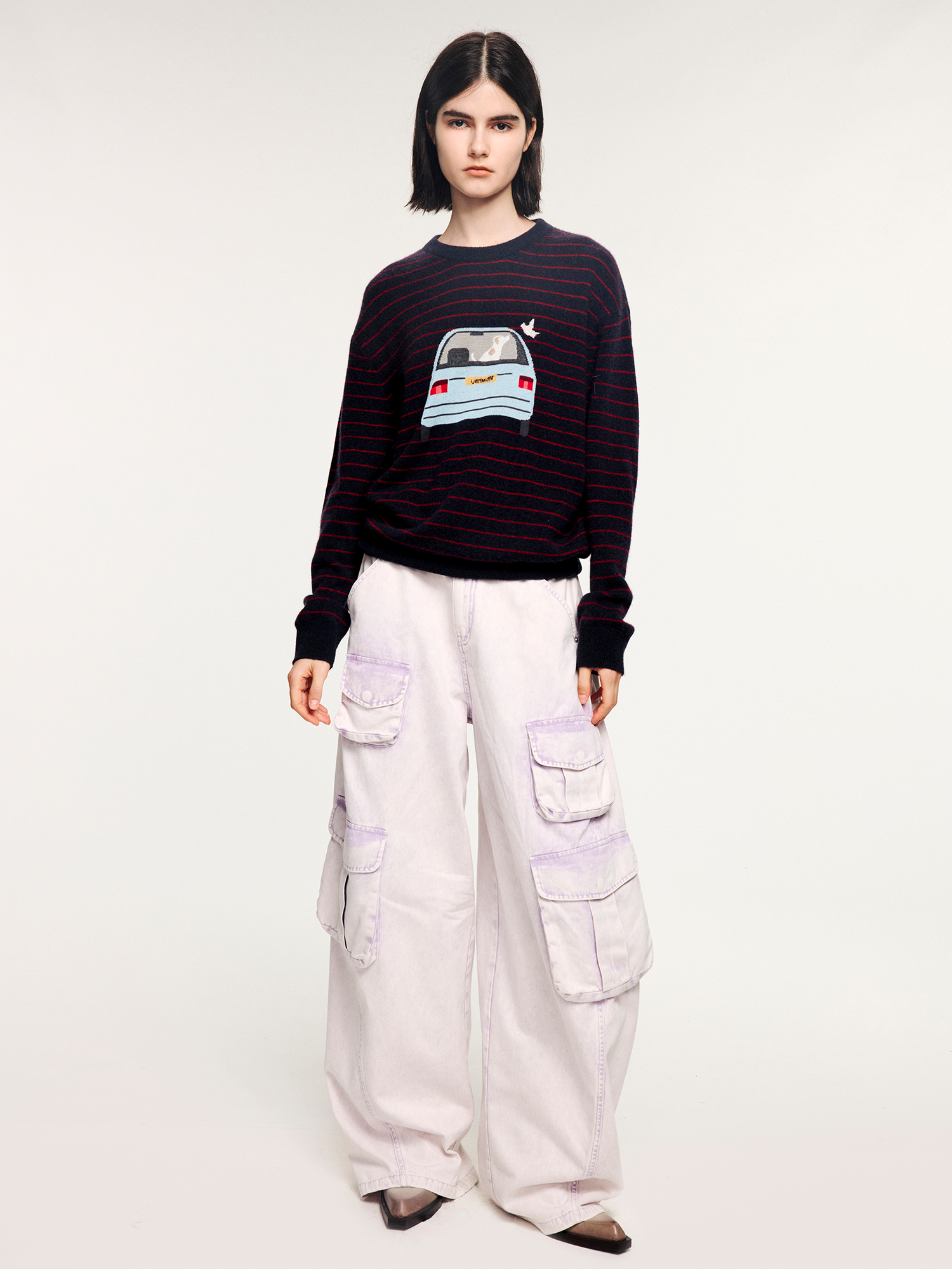 Traveling puppy print stripe sweater