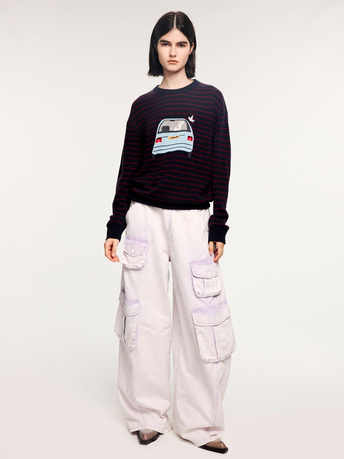 Traveling puppy print stripe sweater