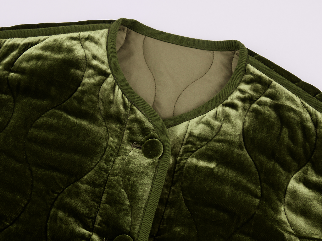 Bow-Detail Silk-Velvet Puffer Jacket
