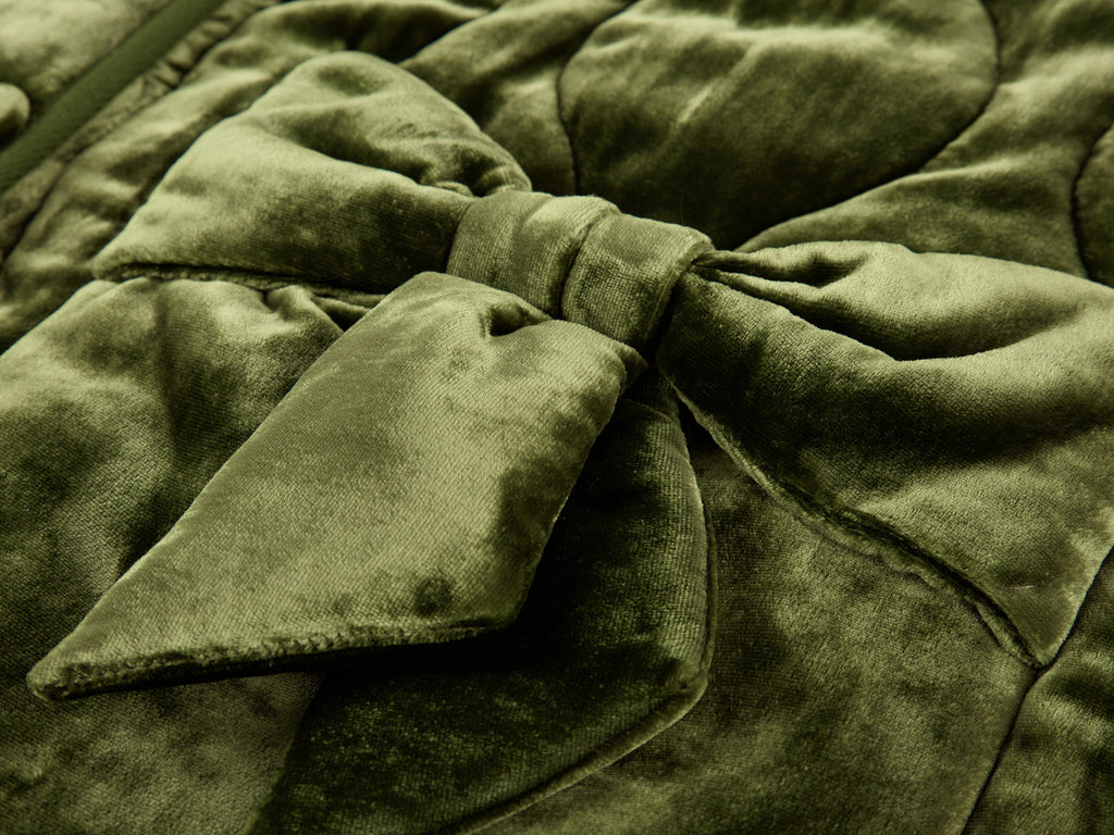 Bow-Detail Silk-Velvet Puffer Jacket