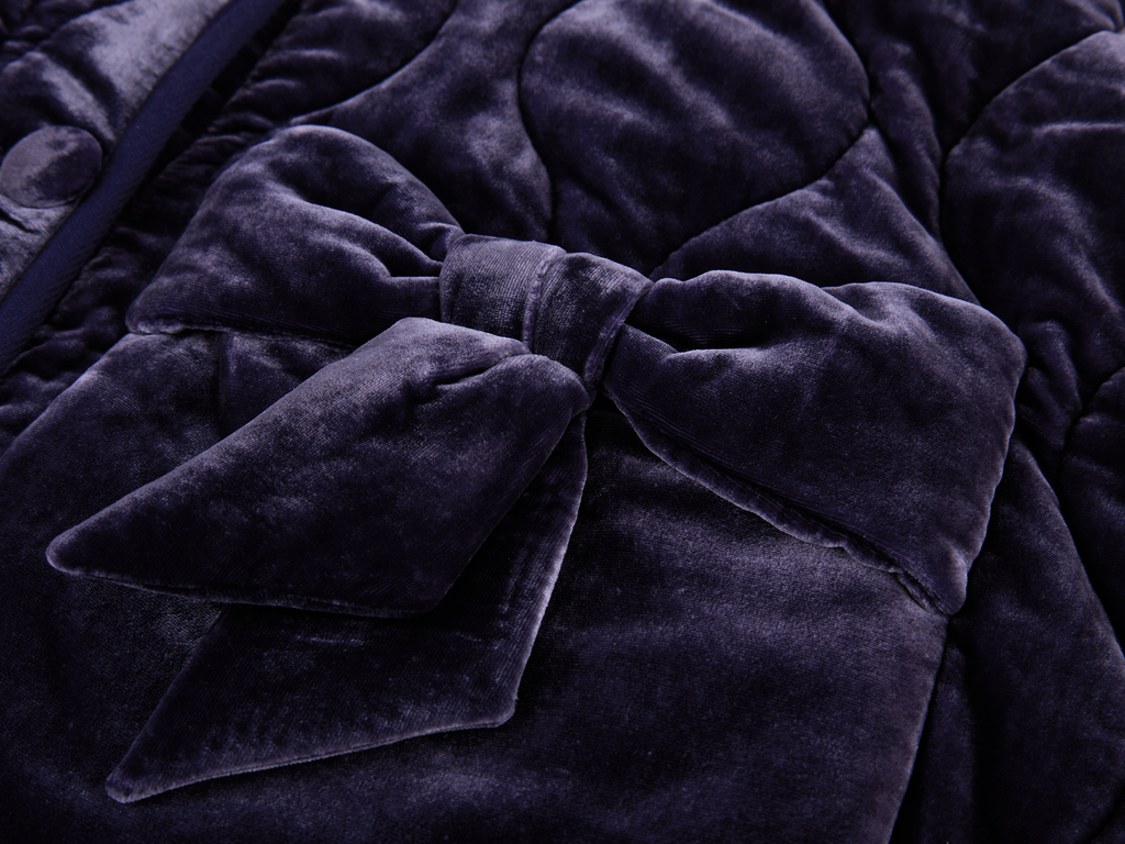 Bow-Detail Silk-Velvet Puffer Jacket