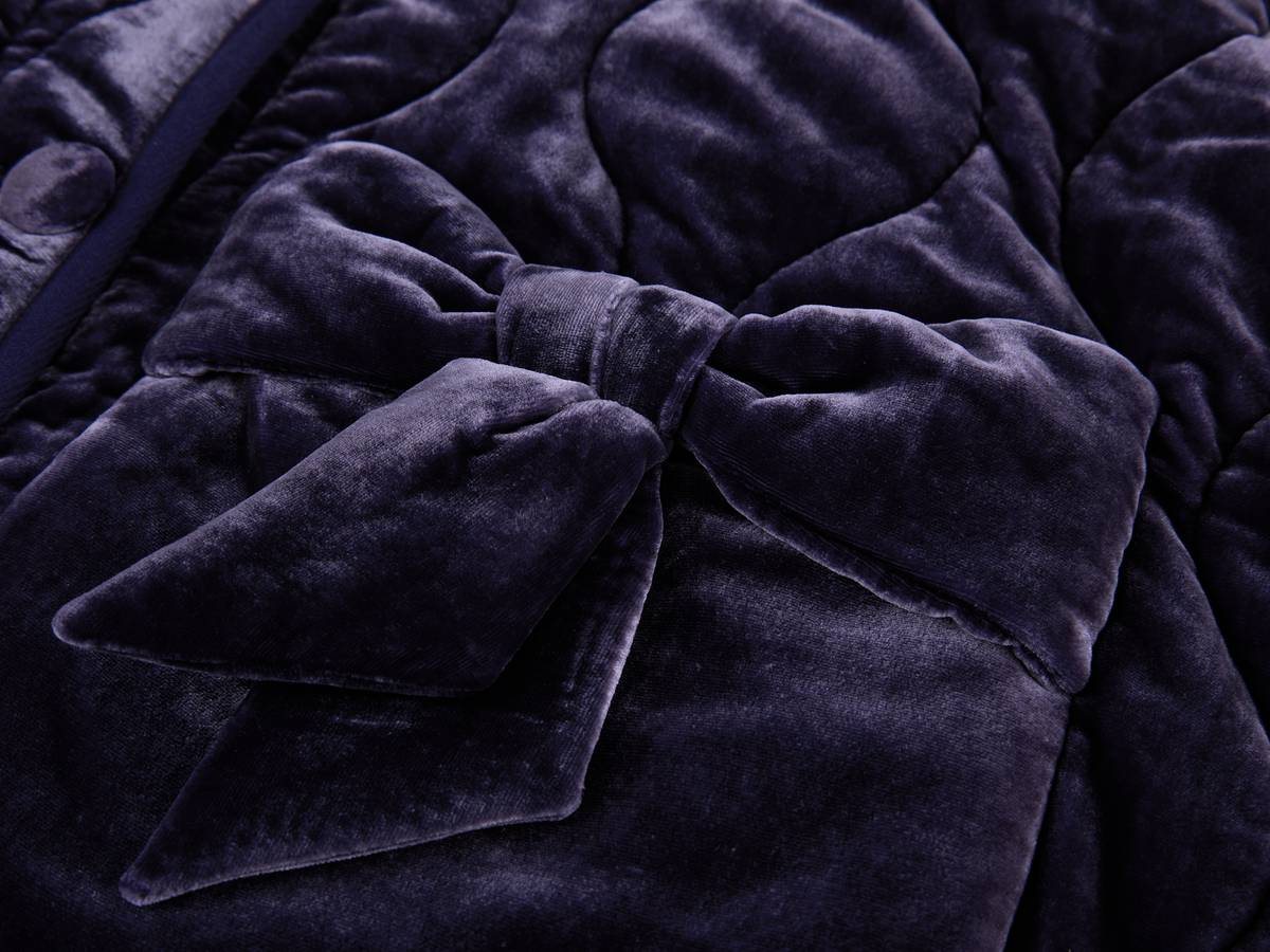 Bow-Detail Silk-Velvet Puffer Jacket