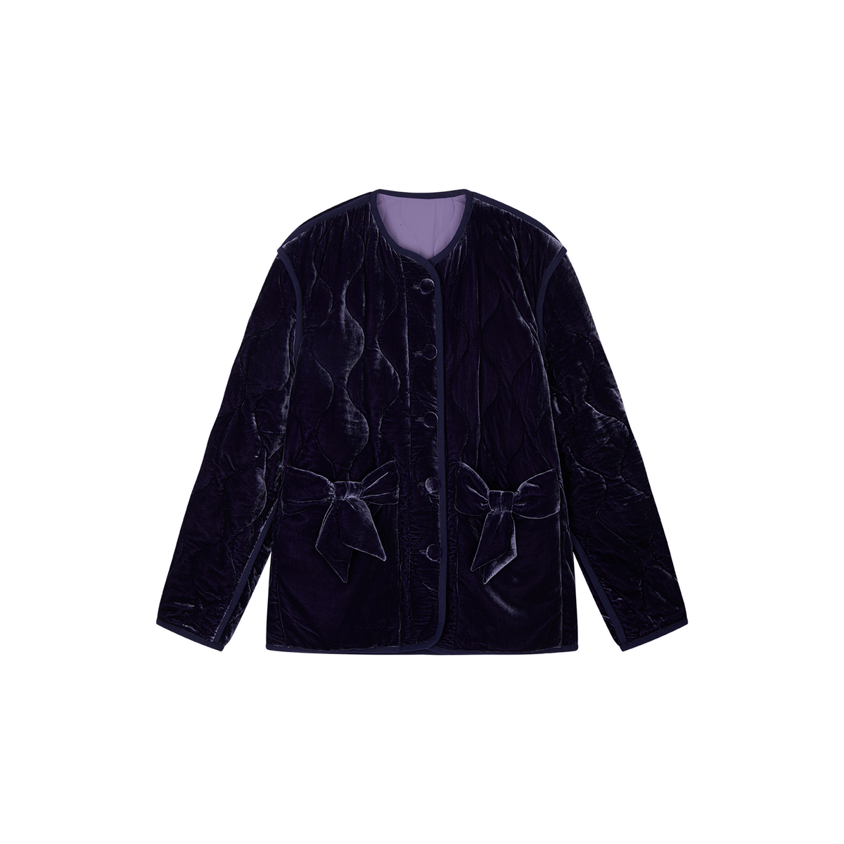 Bow-Detail Silk-Velvet Puffer Jacket