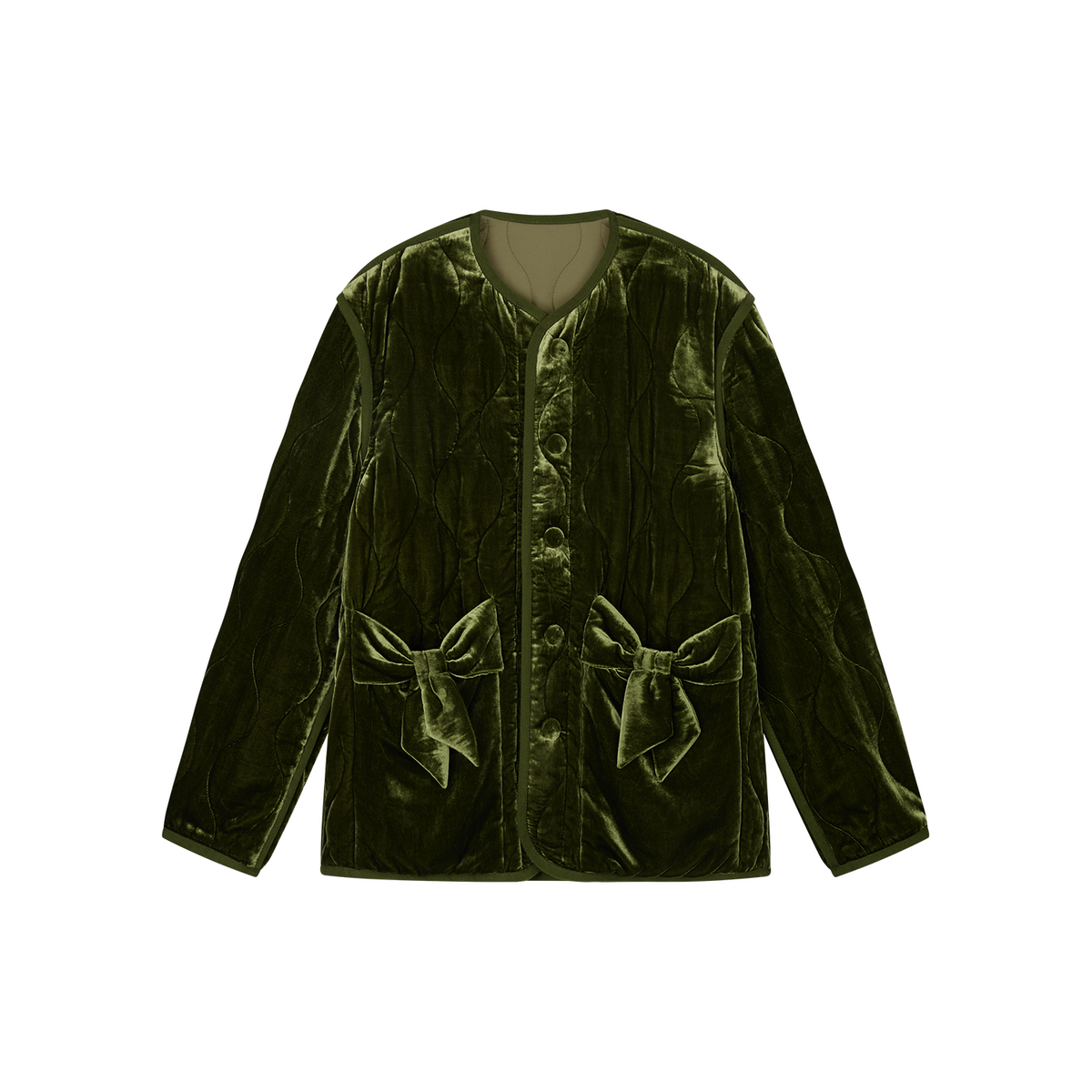 Bow-Detail Silk-Velvet Puffer Jacket