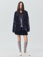 Bow-Detail Silk-Velvet Puffer Jacket