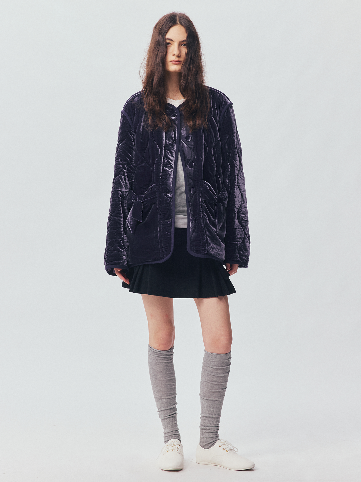Bow-Detail Silk-Velvet Puffer Jacket