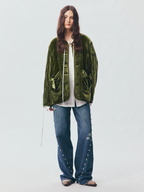 Bow-Detail Silk-Velvet Puffer Jacket