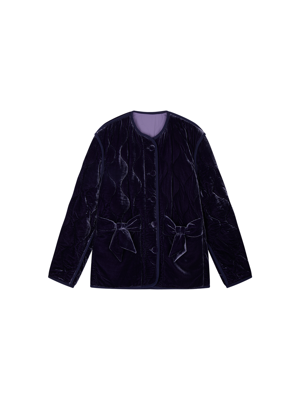 Bow-Detail Silk-Velvet Puffer Jacket
