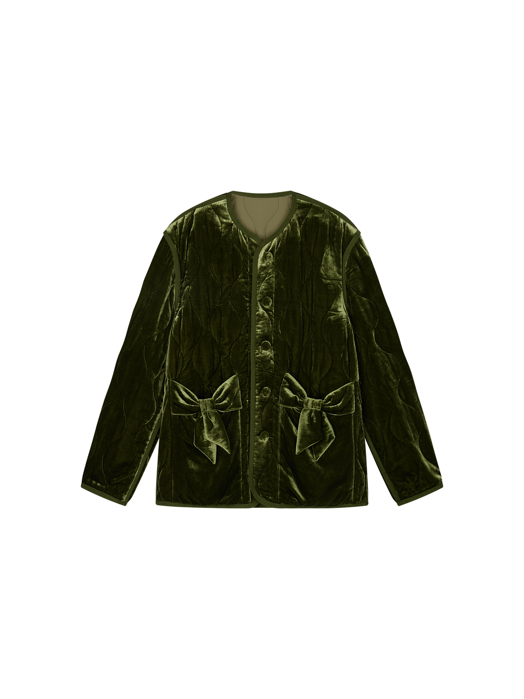 Bow-Detail Silk-Velvet Puffer Jacket