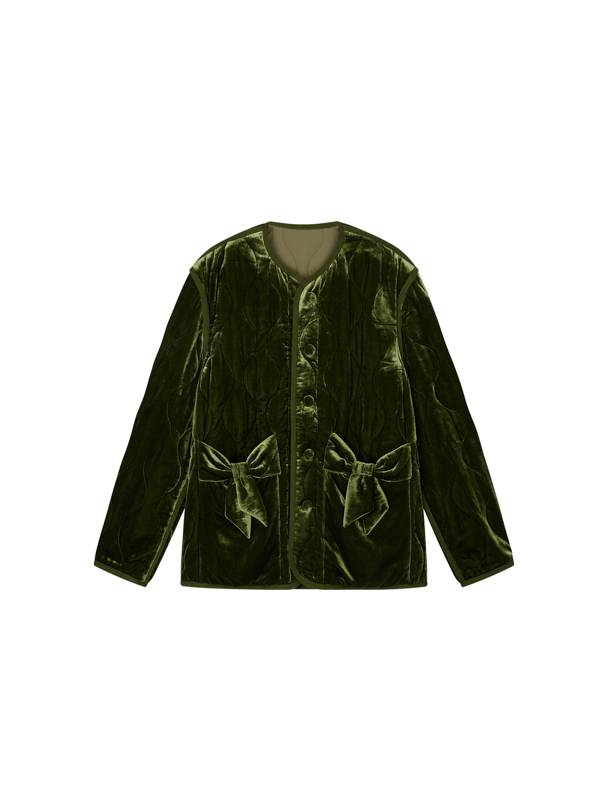 Bow-Detail Silk-Velvet Puffer Jacket