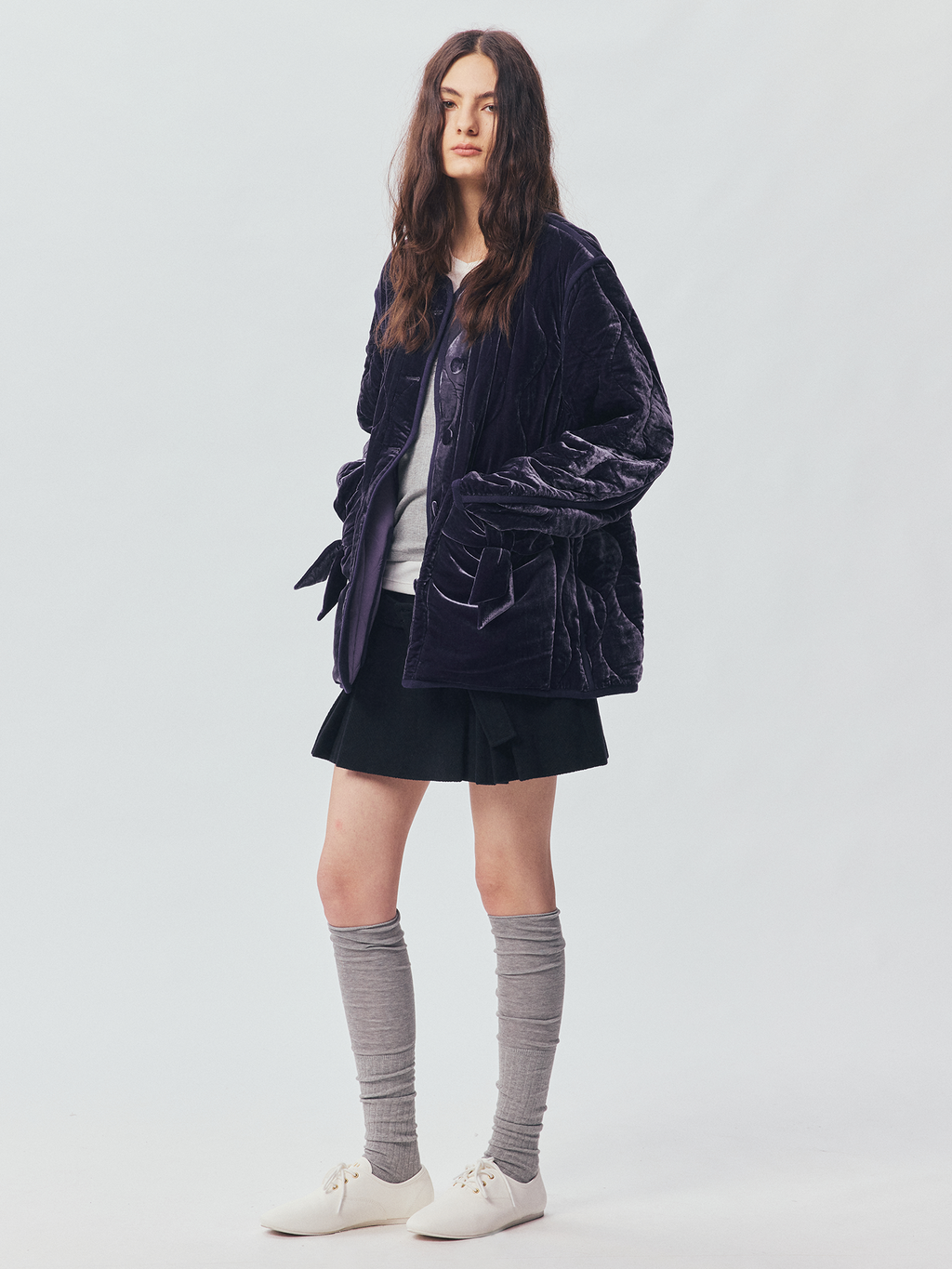 Bow-Detail Silk-Velvet Puffer Jacket