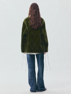 Bow-Detail Silk-Velvet Puffer Jacket