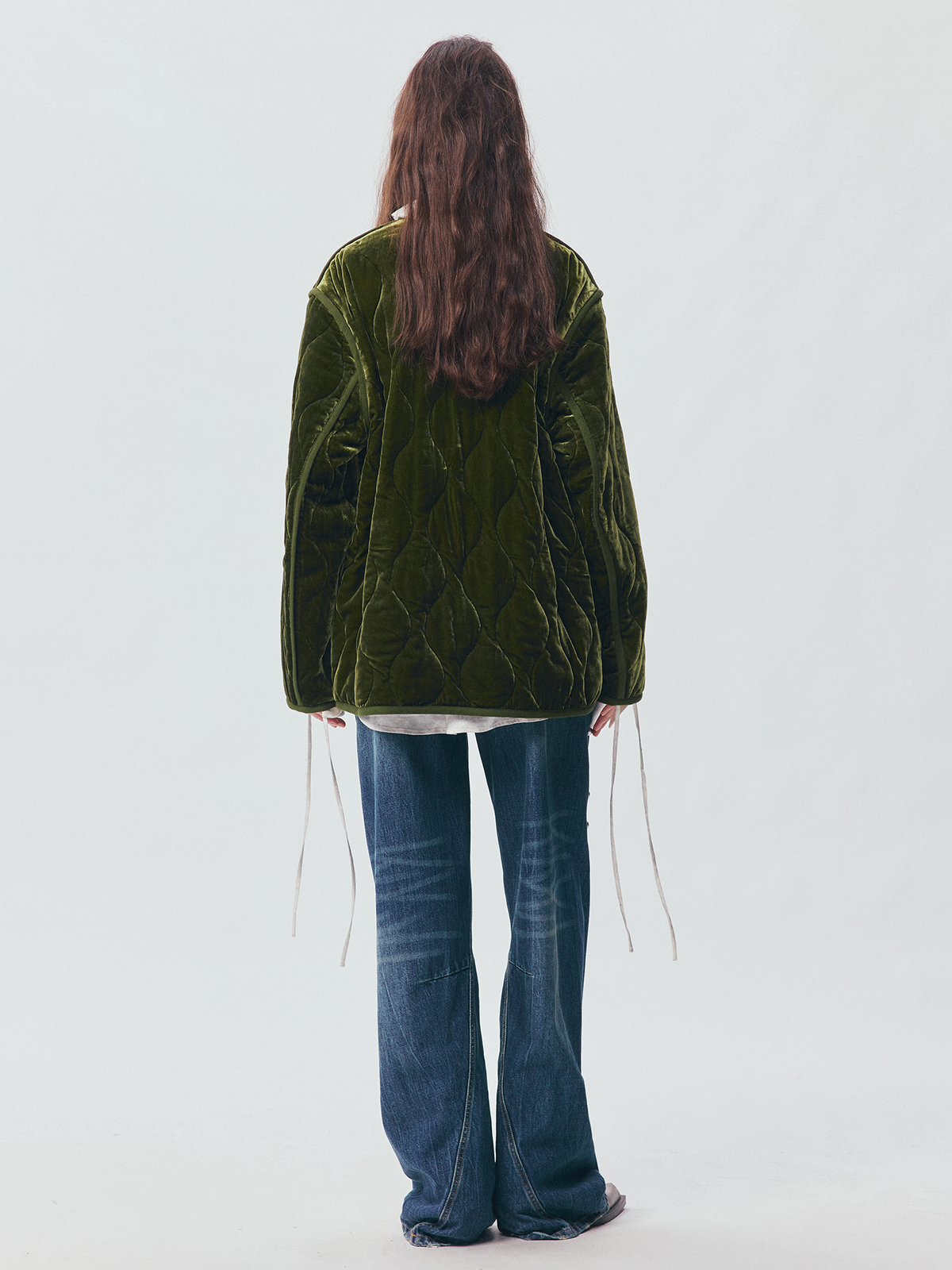 Bow-Detail Silk-Velvet Puffer Jacket