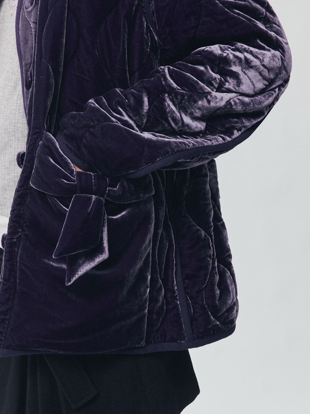 Bow-Detail Silk-Velvet Puffer Jacket