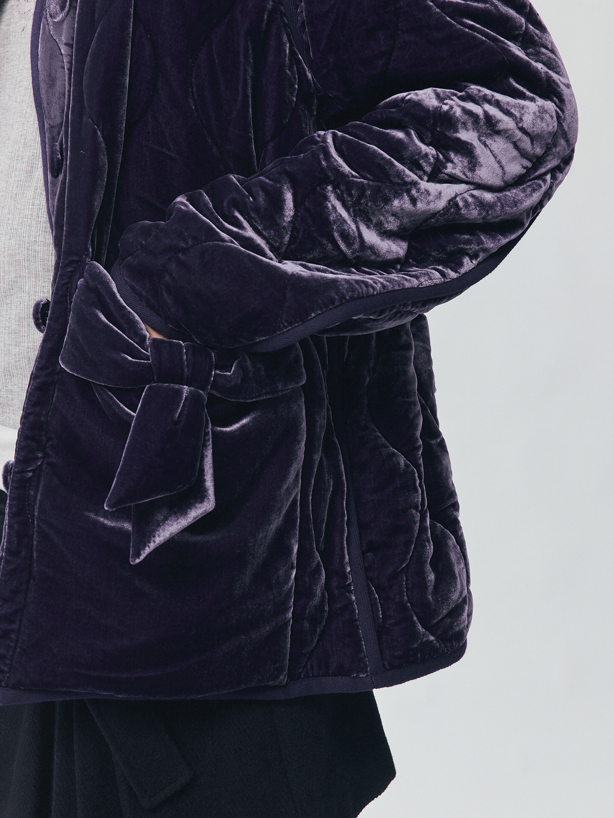 Bow-Detail Silk-Velvet Puffer Jacket