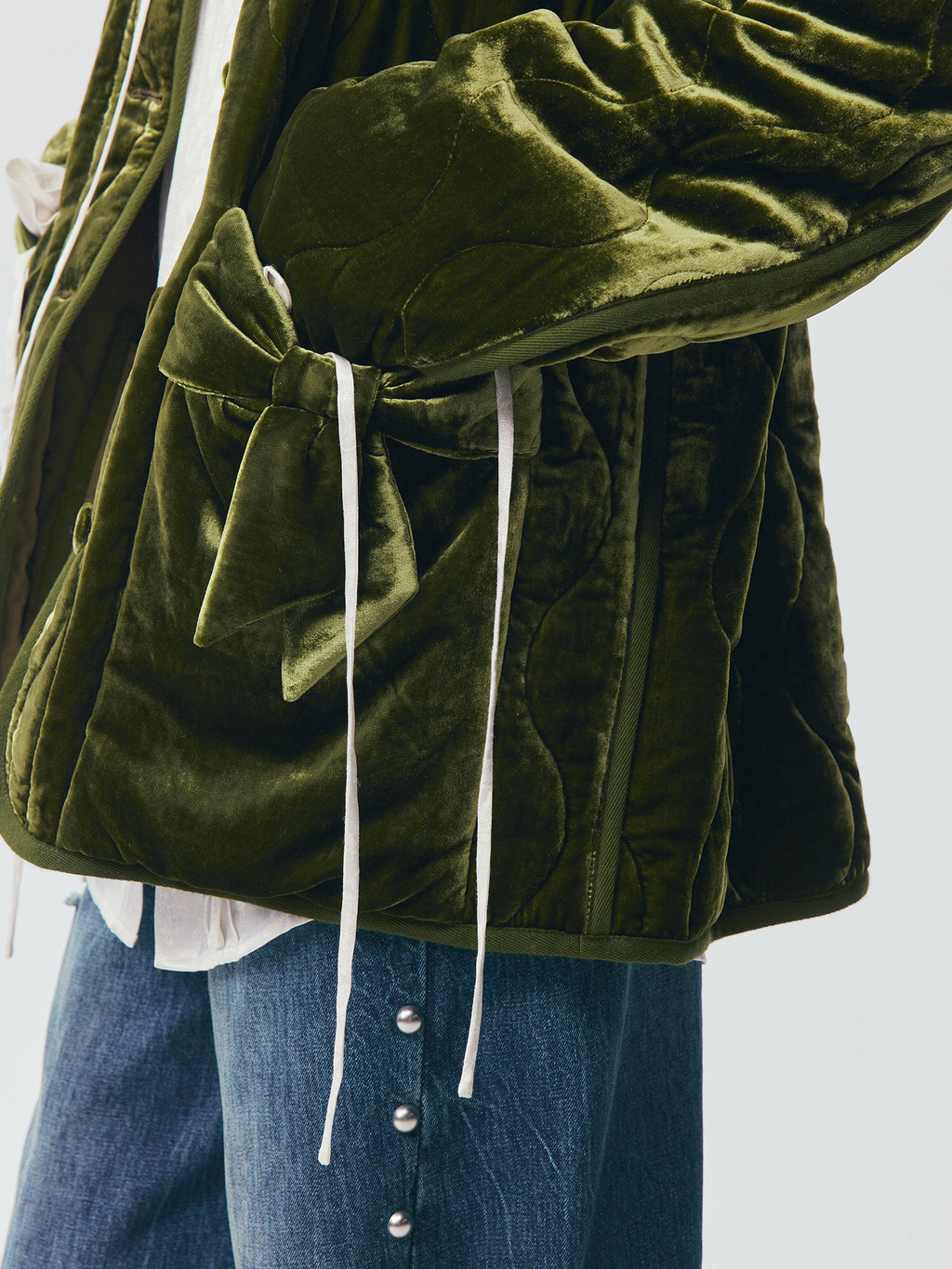 Bow-Detail Silk-Velvet Puffer Jacket