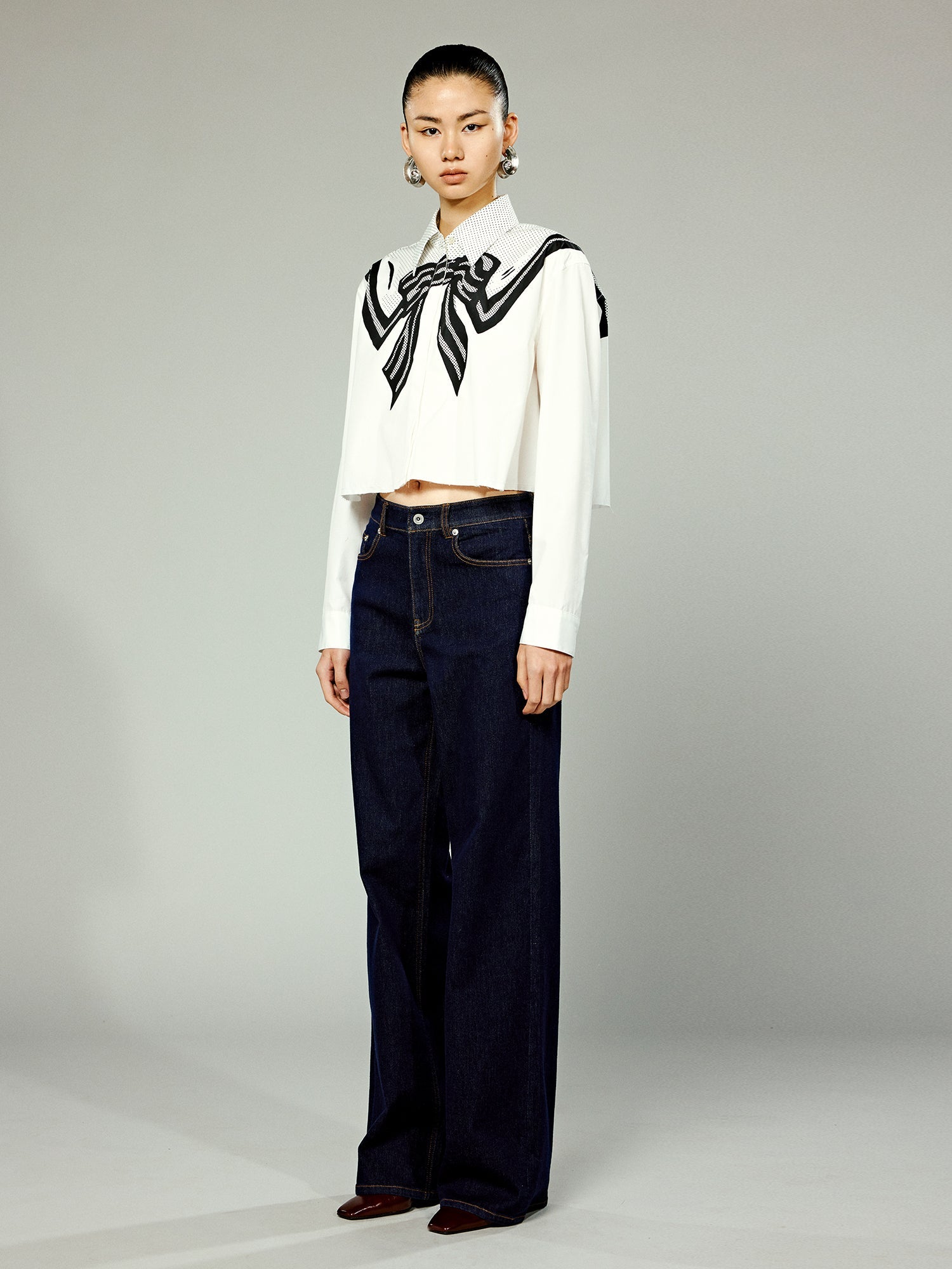 Pop art sailor collar bow cropped shirt