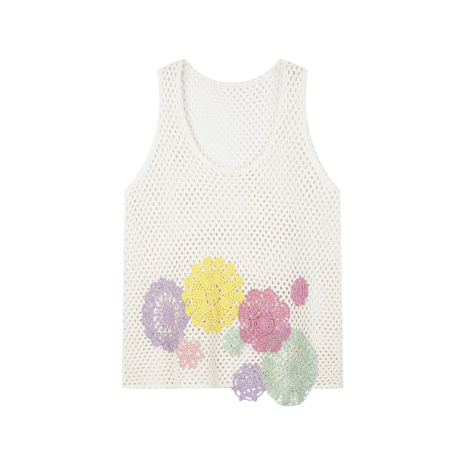 Oversized knitted crochet floral vest