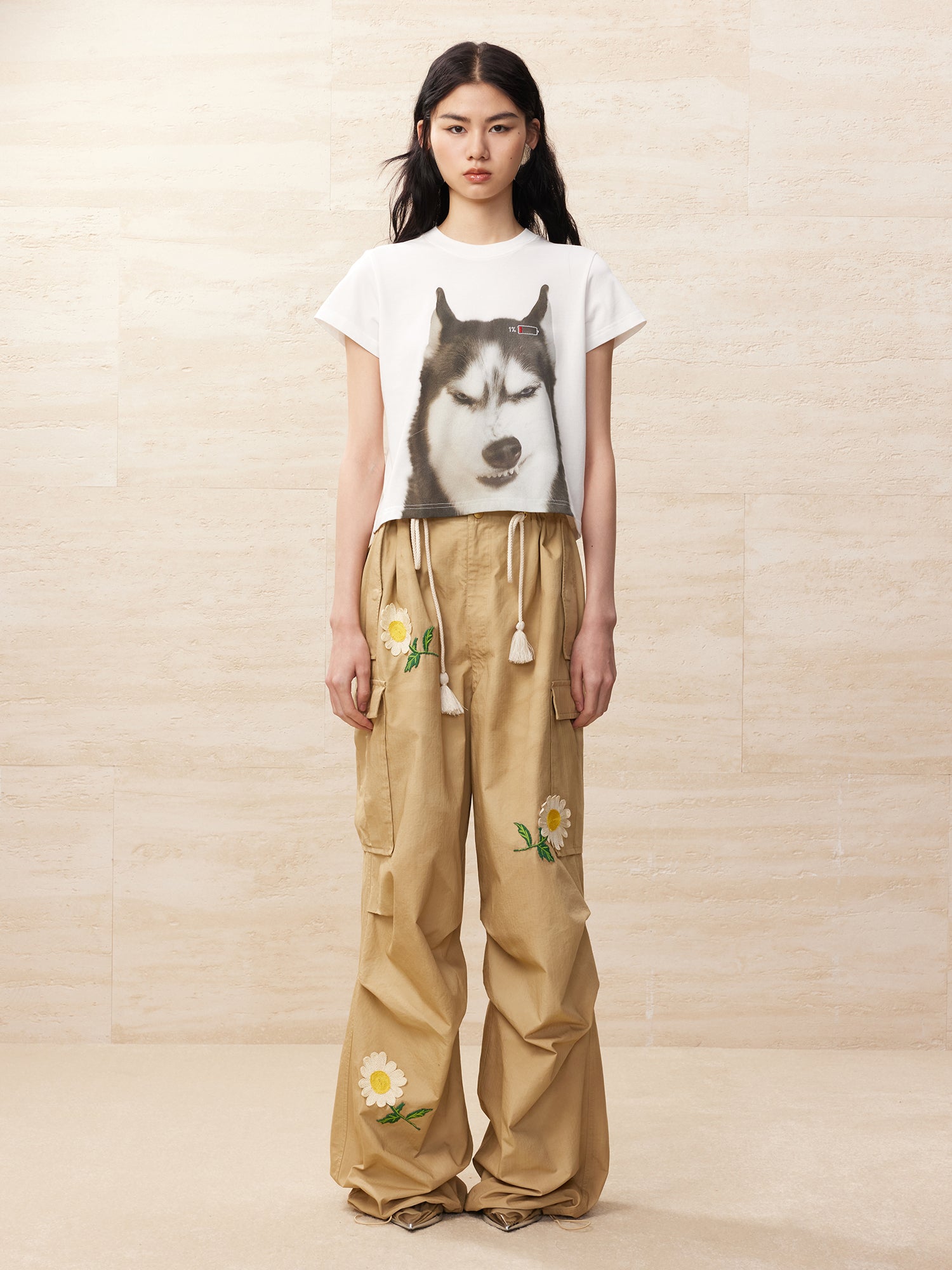 Battery low Siberian husky portrait t-shirt